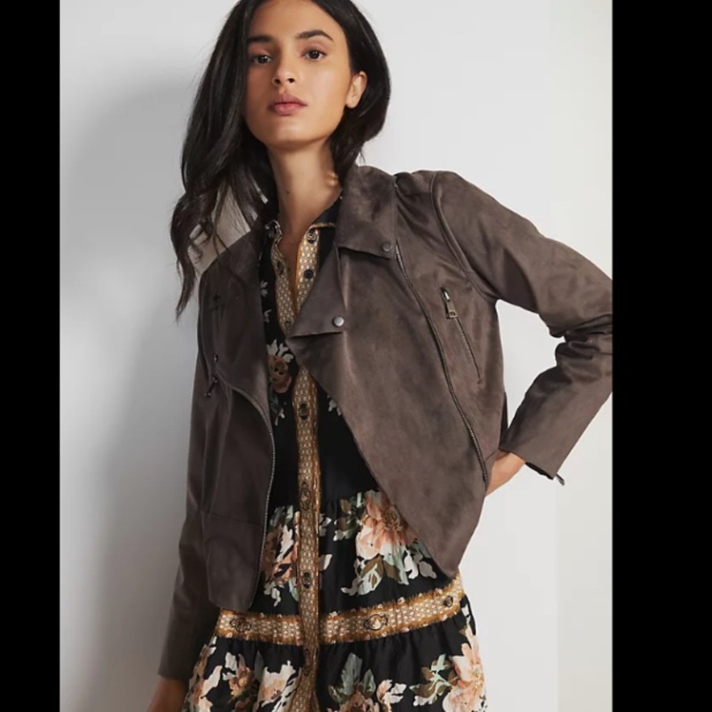 Faux Suede Moto Jacket 1X